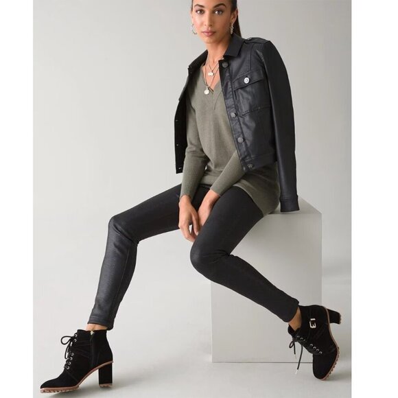 WHBM Black Python Foil Print Runway Leggings Size 2R - Picture 1 of 7